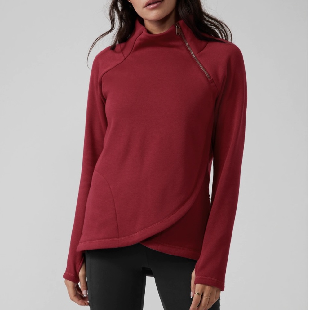 Athleta Red Asymmetrical Long Sleeve Hoodie